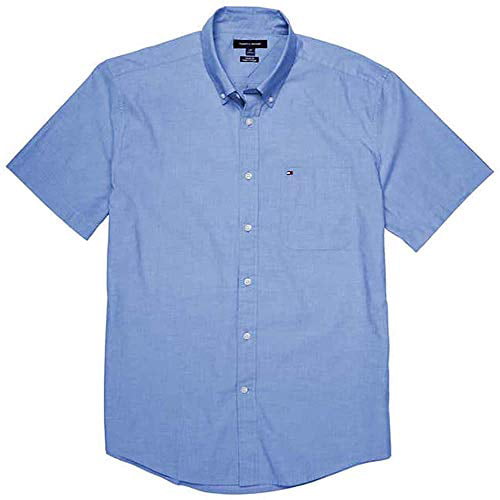 Tommy Hilfiger Mens Classic Fit Buttondown Short Sleeve Woven Shirt (Blue Iolite, Large) Walmart.com