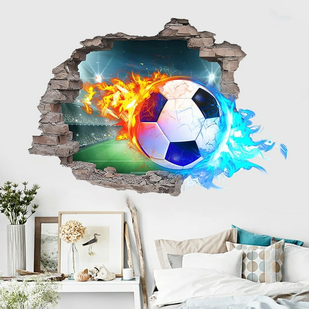 Adhesivos de pared con diseño de balón de fútbol roto en 3D, 40 x 60 cm, PVC