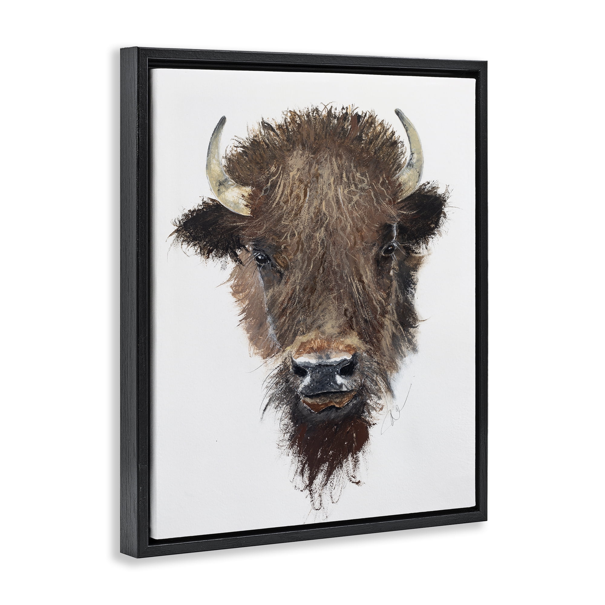 Stupell Industries Western Bison Visage Animals Painting Black Floater Framed Canvas Art Print Wall Art, 17 x 21
