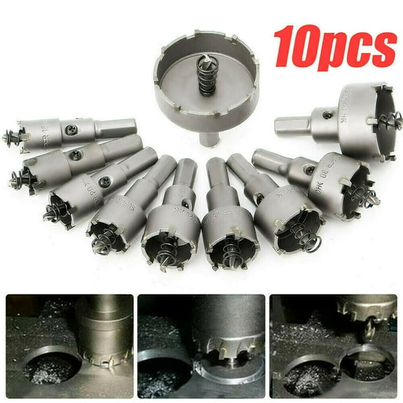 AIRKOUL 10PC Steel Carbide Tipped Holesaw Drill Bit TCT Steel Metal Alloy Hole Saw 16-53mm