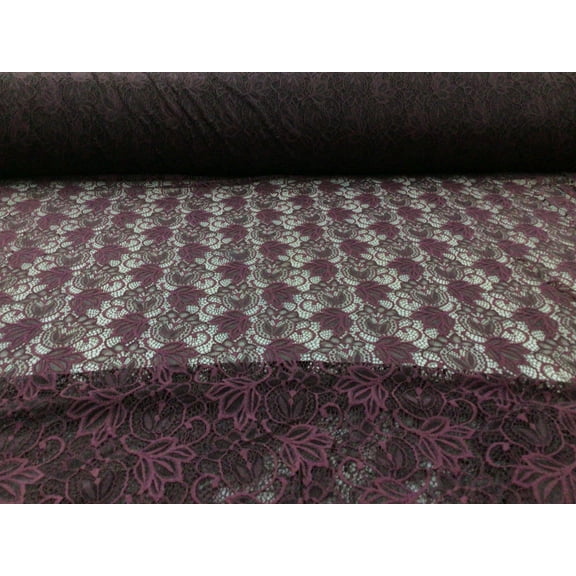 Embroidered Stretch Lace Apparel Fabric Sheer Floral Sangria Purple ZZ210