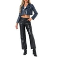 thumbnail image 2 of INSPIRE CHIC Women's Faux Leather Long Sleeve Zipper Up Moto Cropped Jacket XL Dark Blue, 2 of 6