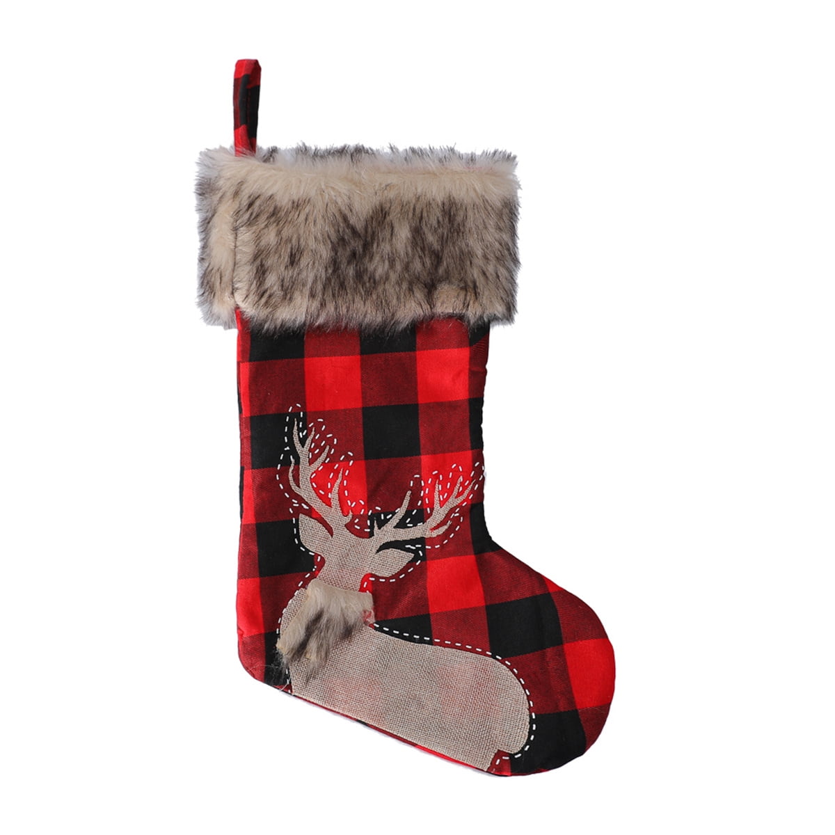 BOPORO Christmas Stockings - 4 Pack 18" Big Christmas Stocking Stuffers Snowflake Santa Snowman Reindeer Burlap Socks with Plush Cuff Gift Candy Socks for Family Holiday Christmas Party Decorations