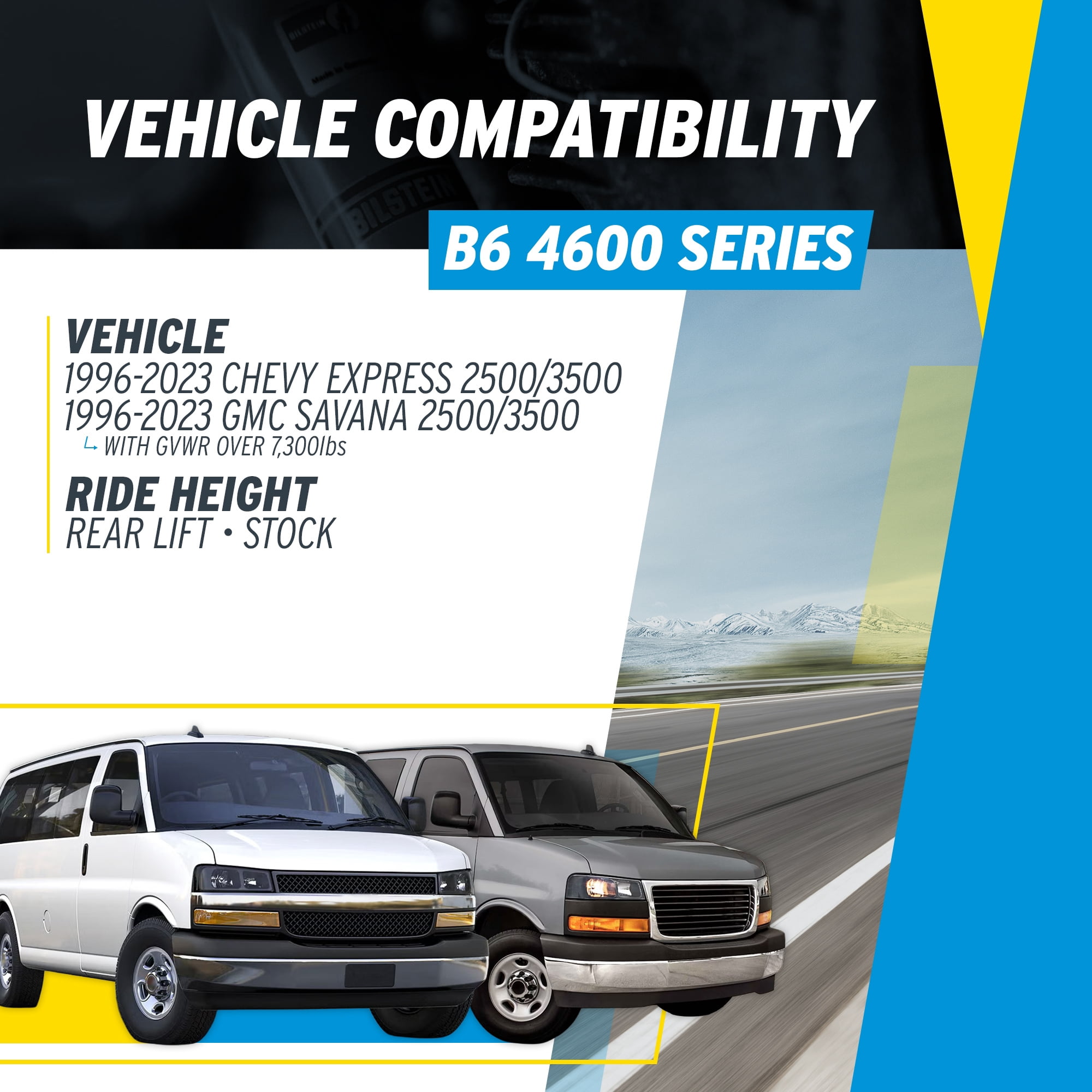 Bilstein Pair of Rear B6 4600 Series Shocks Compatible with 1996-2023 Express/Savana 2500/3500 Over GVWR: 7,300lbs with 0" Rear Lift