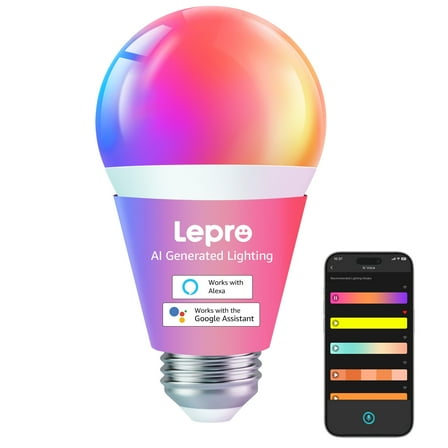 Lepro B1 AI Smart LED Bulb, Wi-Fi and Bluetooth Rgbww Color Changing, Works with Alexa and Google