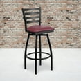 thumbnail image 3 of Flash Furniture 2 Pack HERCULES Series Black Ladder Back Swivel Metal Barstool - Burgundy Vinyl Seat, 3 of 8