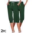 thumbnail image 2 of KyCheLot Womens 2 Pack Capri Sweatpants Loose Elastic Waist with Pocket Drawstring Straight Leg Pants, 2 of 7