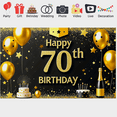 thumbnail image 4 of Glamorous Black and Gold Happy 70th Birthday Banner with Balloons Cakes and Champagne Party Decoration Backdrop for Birthday Party Photography Props Decorations, 4 of 7