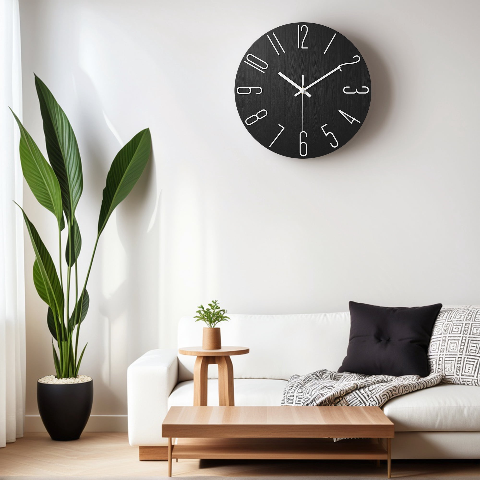 Unique Bargains 2 Pcs Analog Battery Operated Wall Clock 12 Inch Black/White Gold