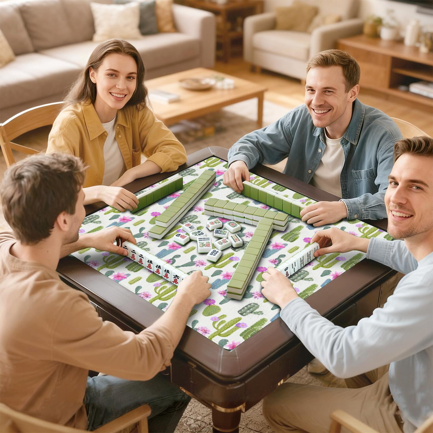 Square Plants Mahjong Playing Mat 31.5x31.5 Inches Made of High Quality Rubber Featuring Anti-Slip Non-Slip Backing and Noise Reduction for Tiles Cards Board Games