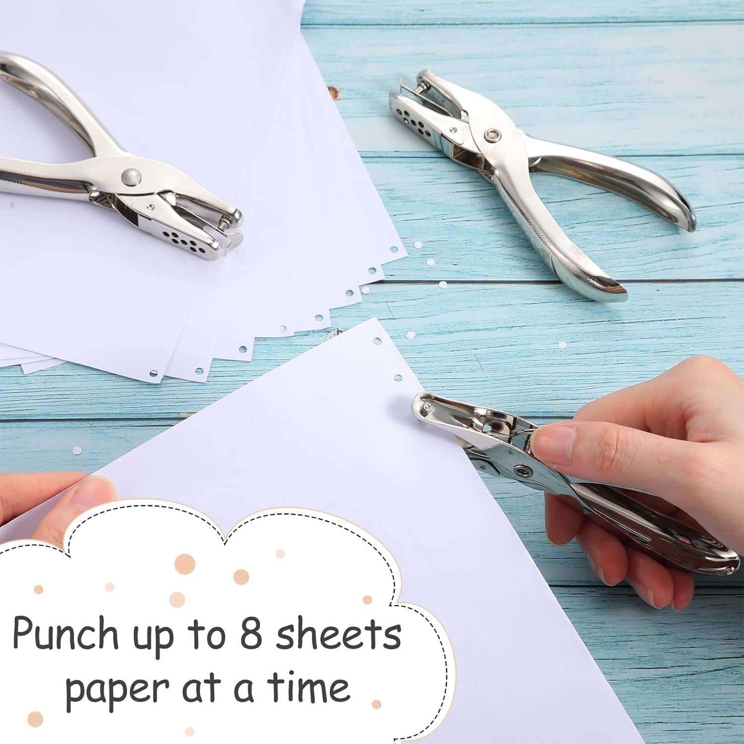 100 Pack of Bulk Wholesale ¼ Inch Size Round Hole Punchers with 6 to 8 Paper Sheet Capacity for Students, Teachers, Administrators, Schools, Classrooms and Offices in Silver