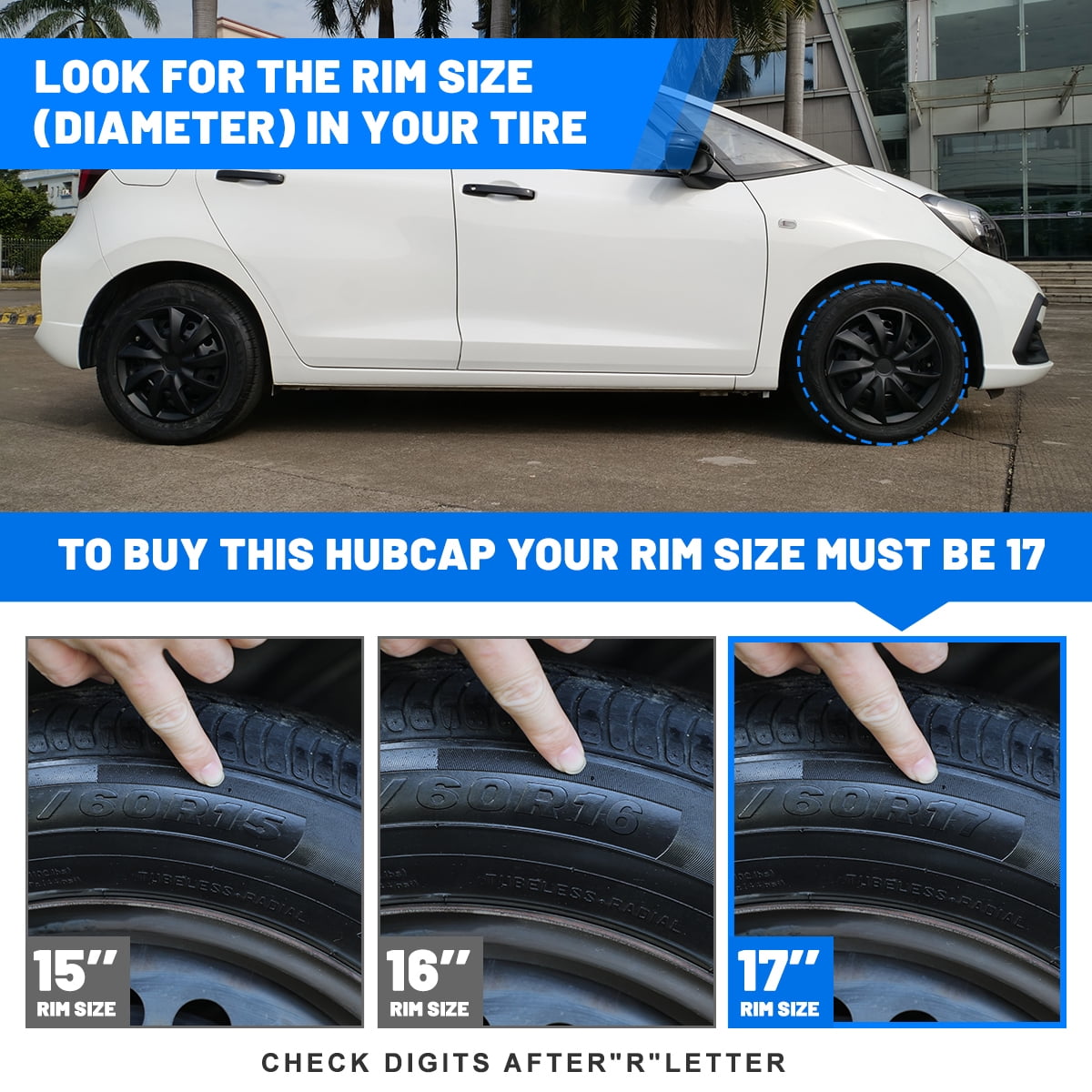17" Matte Black Painted Hubcaps/Wheel Covers for Most Cars,Set of 4 Snap on Car Truck SUV Hub Cap,PP Material
