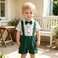 thumbnail image 2 of XAOFW Baby Boy Outfits Short Sleeve Solid Color Romper Suspenders Shorts Toddler Kids Summer Gentleman Sets 0-3 Months, 2 of 6