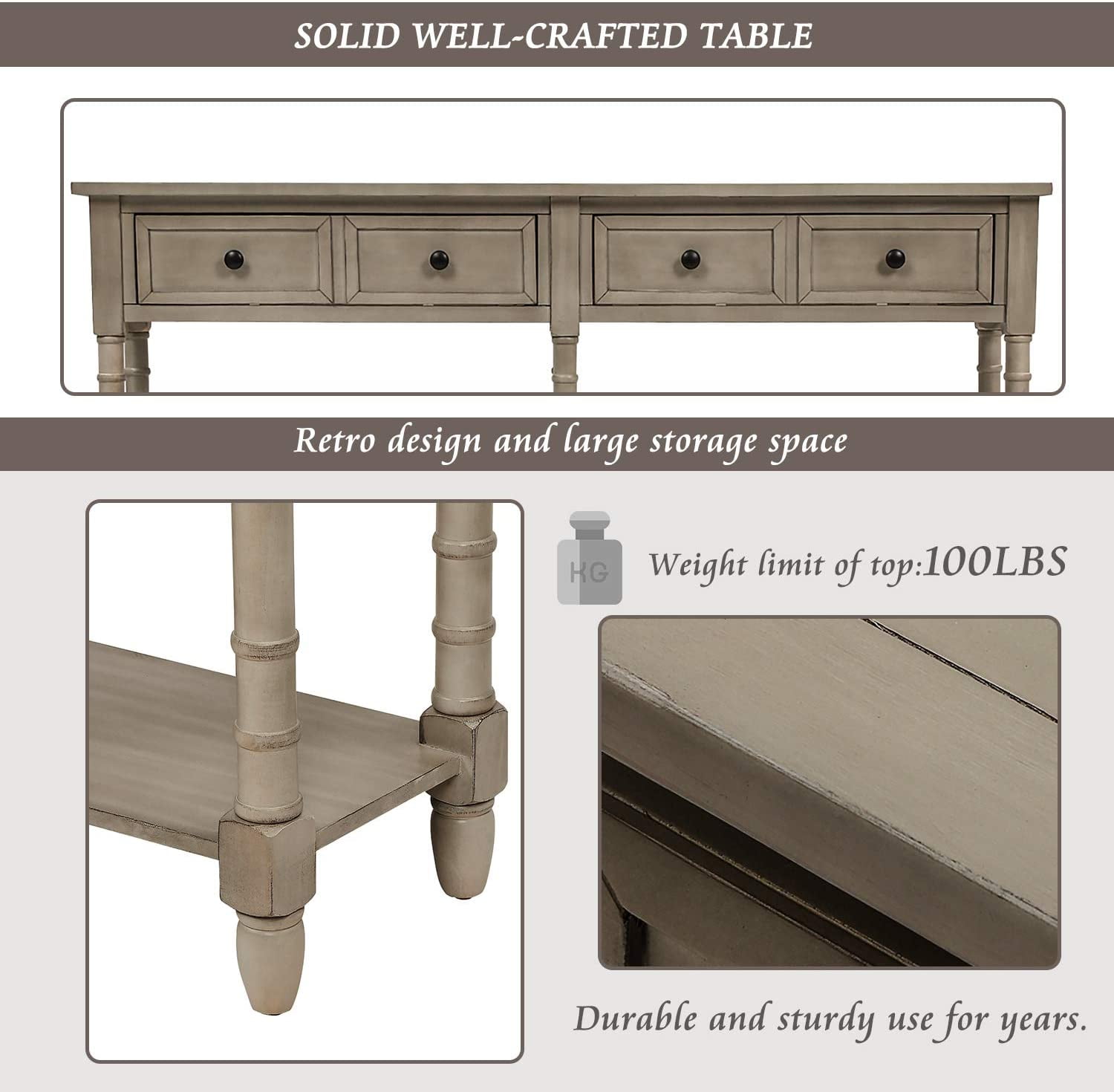 Harper & Bright Designs Retro Console Table Sofa Table for Entryway with Drawers and Shelf Living Room Table