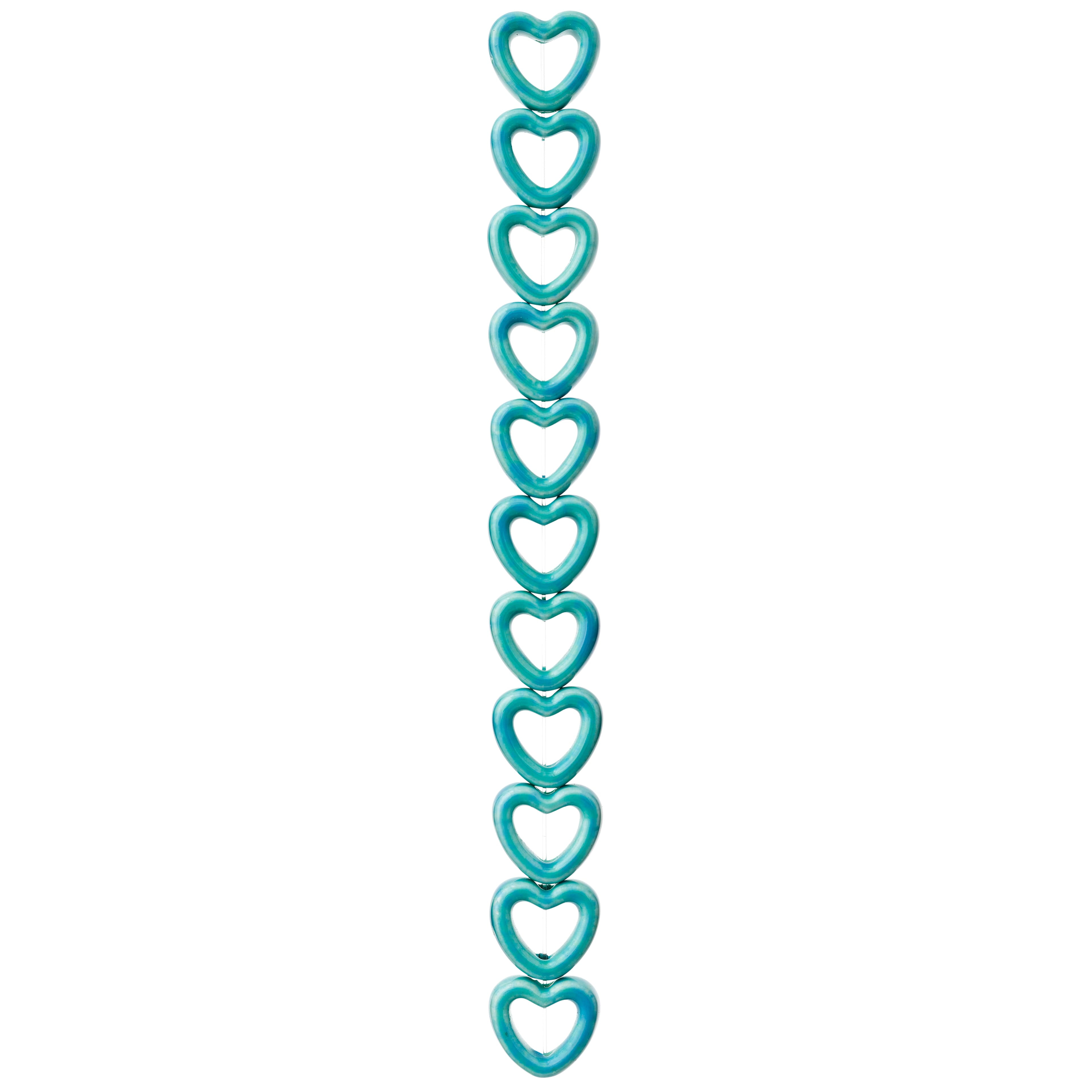 Bead Landing Turquoise Ceramic Heart Beads, 14mm, 12 Packs: 11 ct. (132 total)