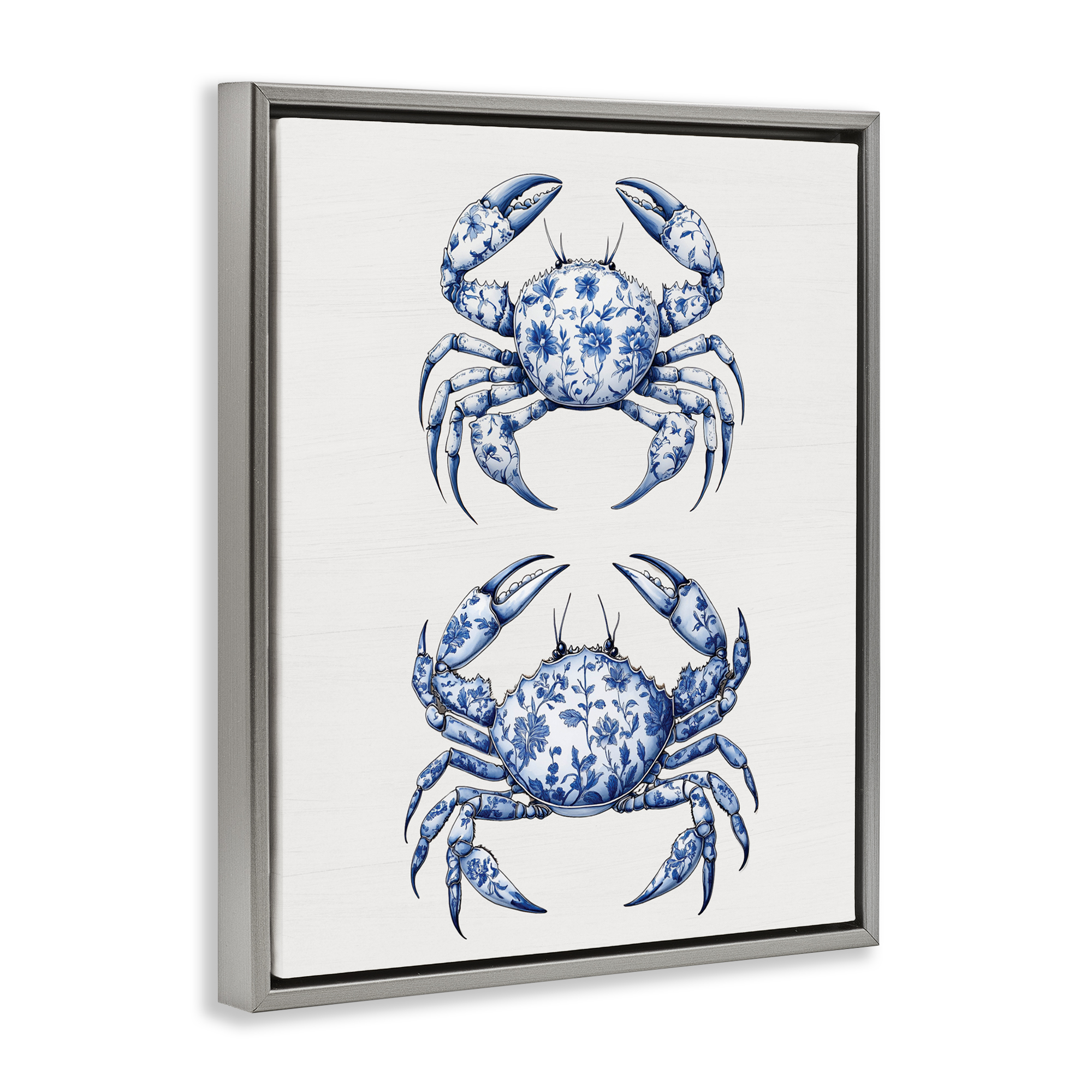Vintage Toile Crabs Gray Framed Floater Canvas Wall Art, design by Lettered and Lined