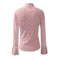 thumbnail image 5 of V Neck Tops for Women plus Size Women's Tunic Women's Floral Lace Neck Long Flounce Sleeve Pullover Sheer Slim Fit Stand Collar Blouse Top, 5 of 6