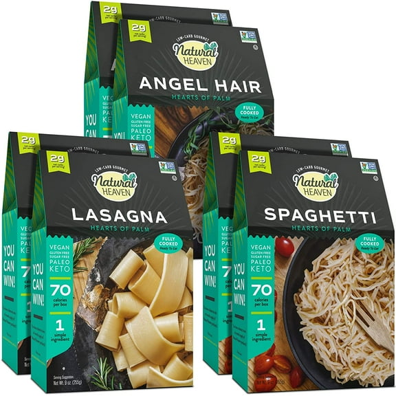 Natural Heaven Pasta Variety Pack, Natural Heaven Keto Pasta, Healthy Noodle Spaghetti, Angel Hair & Lasagna (6 Pack, 9 oz Ea)