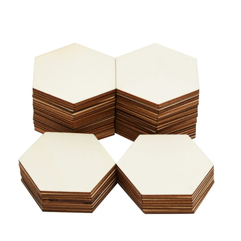 60 Pack Unfinished Wooden Hexagon Pieces for DIY Crafts, 3 Inch Cutouts for  Wood Burning, Painting, Wall Decorations 