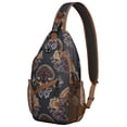 thumbnail image 1 of Rustic Paisley Design Sling Backpack, Vintage Bohemian Crossbody Shoulder Bag with Colorful Floral Pattern, Lightweight Travel Hiking Daypack, 1 of 6