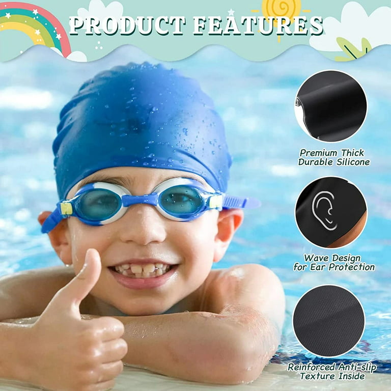Syhood 3 Pieces Kids Swim Caps Baby Waterproof Bathing Caps