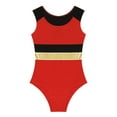 thumbnail image 3 of inlzdz Kids One Piece Sport Bodysuit Sleeveless Contrast Color Ballet Gymnastic Dance Leotard Red 16, 3 of 5