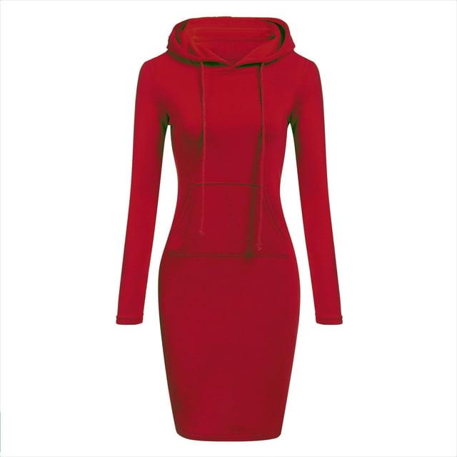 TIMIFIS Robe à Capuche pour Femmes à Manches Longues Tunique à Capuche Chandail Surdimensionné avec Poches Chandail à Enfiler Jumper-Red-SFall