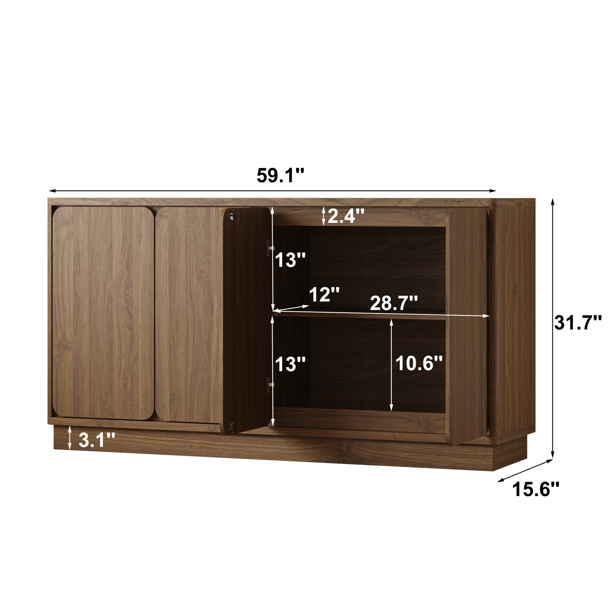 Leumius Sideboard Buffet Cabinet,59.1" W Kitchen Sideboard Storage Cabinet with 4 Doors and Adjustable Shelves,Large Side Board Cabinet Coffee Bar Cabinet for Dining Room,Walnut