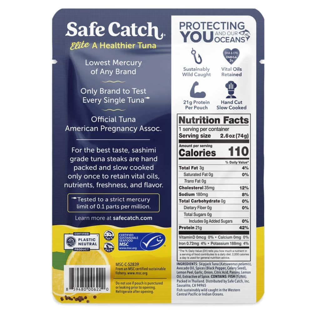 Pack of 12, Safe Catch Elite Citrus Pepper Wild Tuna, 2.6 oz