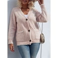 thumbnail image 3 of Honganda Women's V-Neck Knit Cardigan Contrast Color Long Sleeve Pockets Button-front Closure Sweaters, 3 of 8