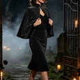 thumbnail image 6 of VBVC Women's Velvet Bowknot Cape Shawl , Ladies' Elegant Mock Neck Evening Wrap Poncho, Short Wedding Guest Cloak Coat For Women, Black , Free Size, 6 of 8