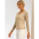 thumbnail image 3 of Top de blusa de encaje de manga larga transparente con bordado floral para mujer Camello XS, 3 of 5
