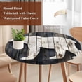 thumbnail image 3 of White Brown Bear Round Tablecloth 45-54 Inch Round Fitted Table Cloth with Elastic Edge, Retro Country Farmhouse Rustic Wood Grain Waterproof Table Cover Protector for Outdoor Picnic Party Dining, 3 of 6
