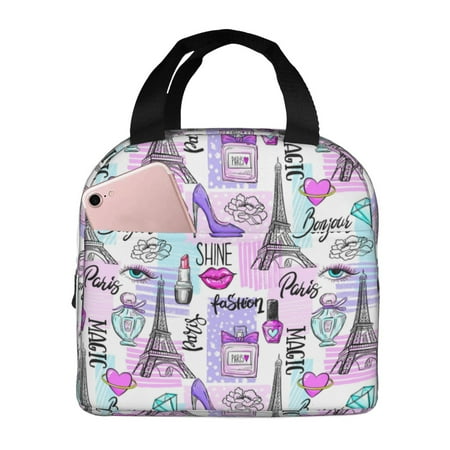 Insulated Lunch Bag for Women Men - Eiffel Tower and Hearts Leakproof Cooler Lunch Box for Women Men  Lunch Tote Bags for Work School Picnic Travel