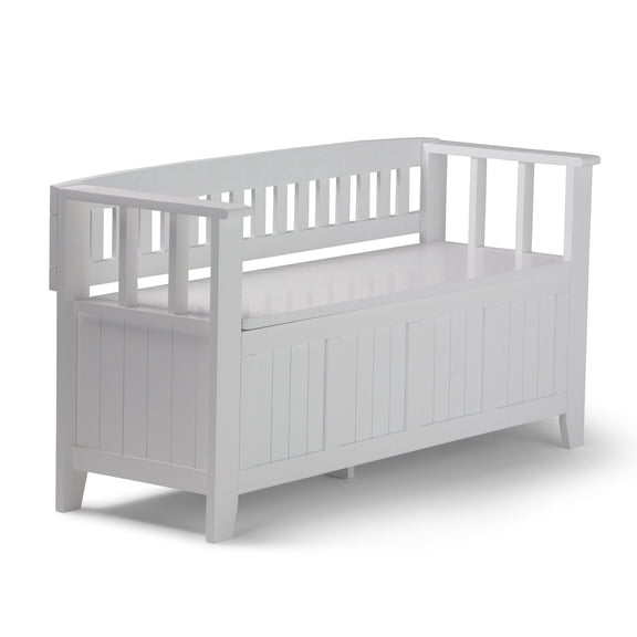 Simpli Home Acadian 48 inch Wide Solid Wood Entryway Storage Bench in White