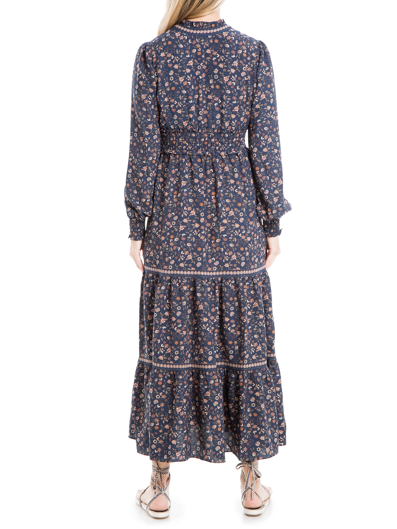 Max Studio Women s Long Sleeve Smocked Cuff Tiered Maxi Dress Walmart