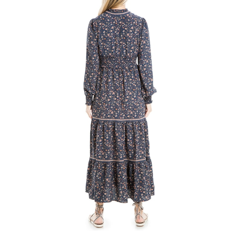 Max Studio Women s Long Sleeve Smocked Cuff Tiered Maxi Dress