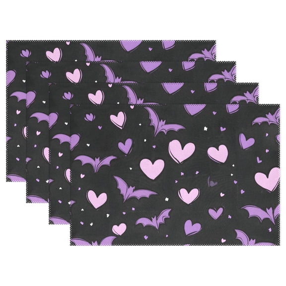 Ryvnso Placemats Set of 4 Hearts Bats Dining Mats Heat-Resistant Non-Slip Washable Table Mat