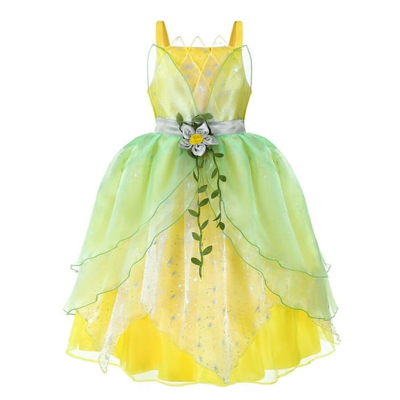 KAWELL Deluxe Princess Tiana Costumes Dress Up Fancy Gown Cosplay Halloween Party