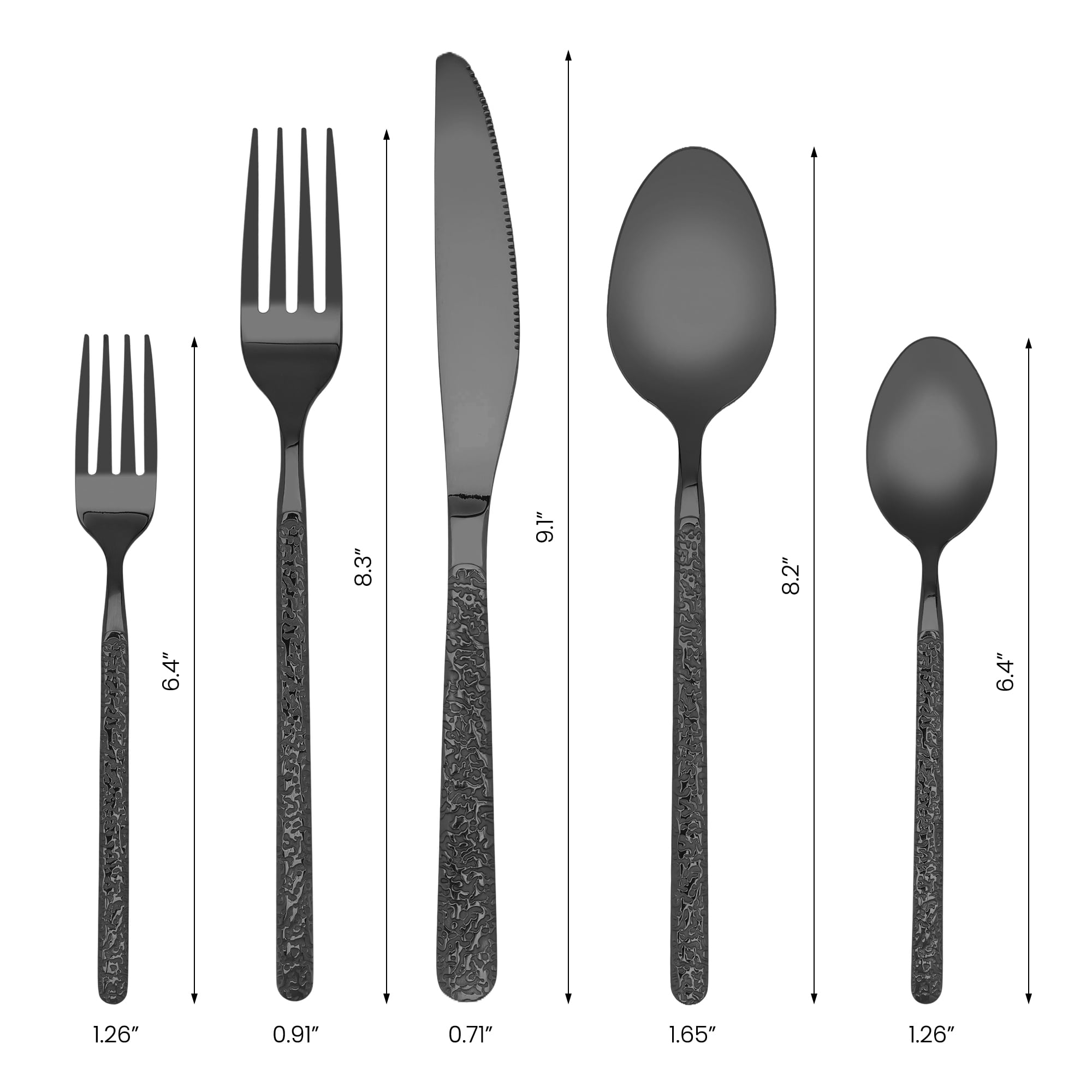 Unique Bargains 20 Piece Stainless Steel Flatware Set with Texture and Mirror Black