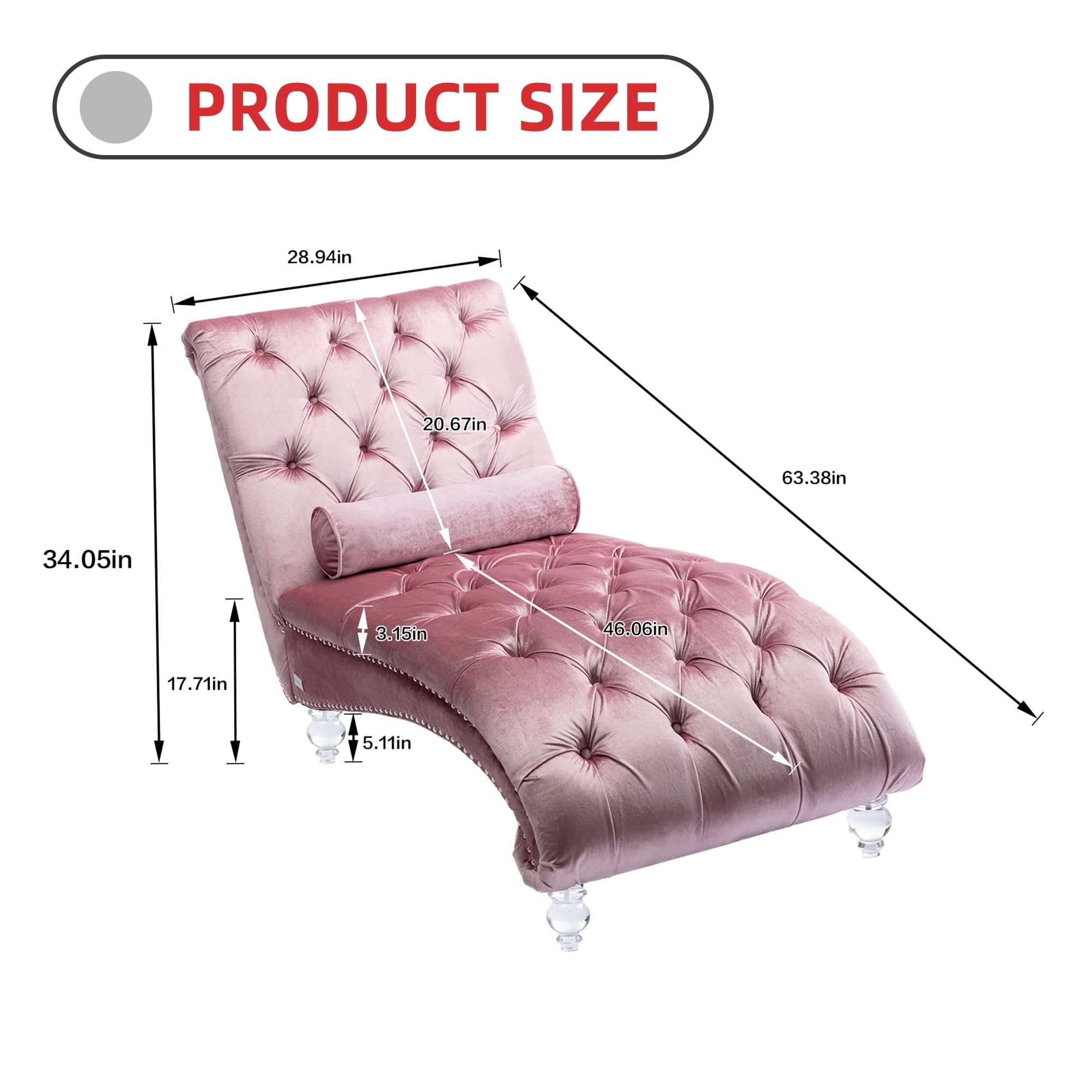 MOONMISS Velvet Chaise Lounge Chair Button Tufted Upholstered with Pillow Indoor
