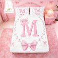 thumbnail image 5 of meiyoeat Chic Bow Tie Bed Sheets For Bowknot Girls,Pink Initial Letter M Full Size Sheets For Kids,4-Piece, 5 of 6