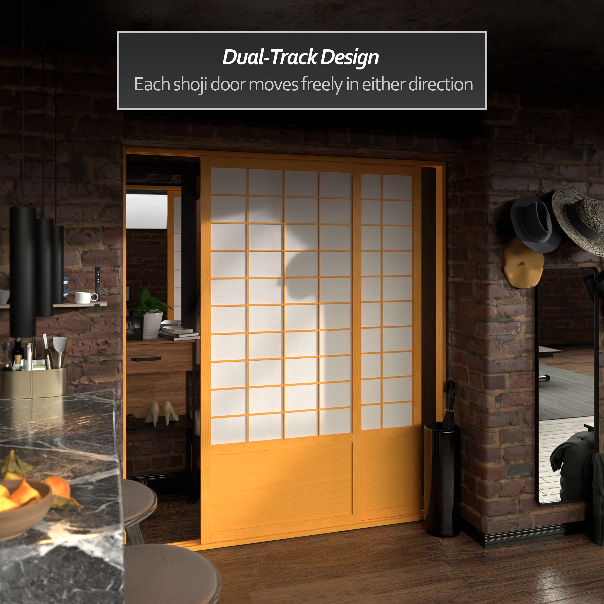 Red Lantern 7 ft. Tall Zen Shoji Sliding Door Kit (Double - Sided) - Honey