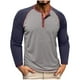thumbnail image 2 of Blusas y camisas de manga larga con cuello redondo para hombre, informales, de manga larga, cuello redondo, medio botón, a cuadros, con bolsillos y bloques de color, blusas de poliéster para hombre, 2 of 8