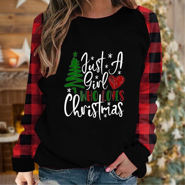 Offres! Aqestyerly Haut de Noël Grande Taille Mode T-Shirt Décontracté à Manches Longues Col Rond pour Femmes