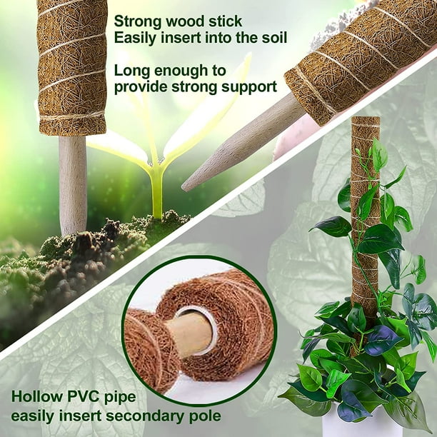 Lanney Moss Pole Stake for Indoor and Outdoor Plant Climbing Support, Coir Totem Stackable Sticks, Brown, 4 Pack (17"x2, 12"x2)
