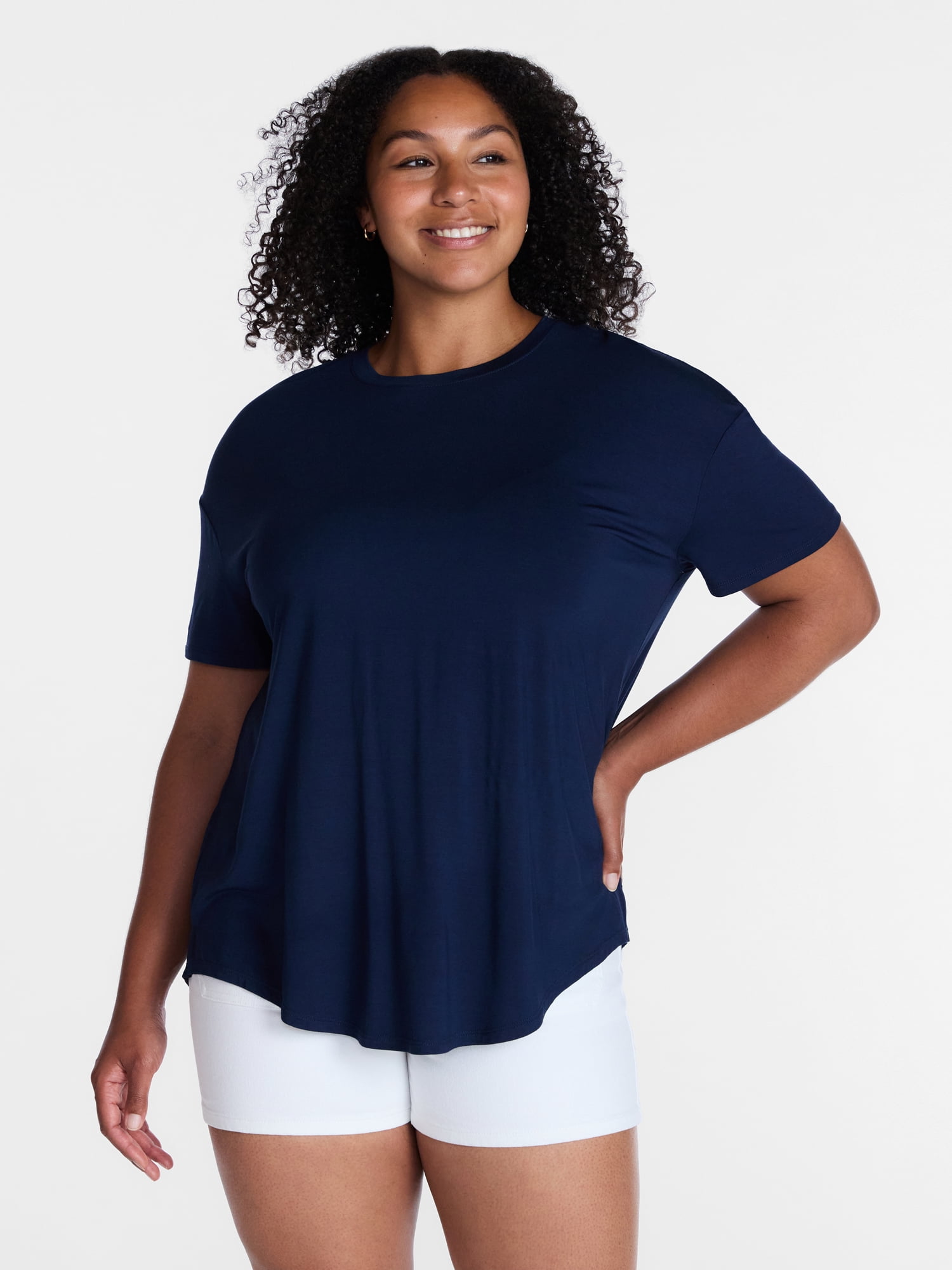 Time and Tru Women's Tunic Tee with Short Sleeves, Sizes XS-XXXL