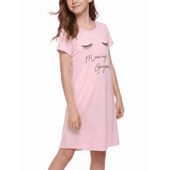 Oudiya Girls Short Sleeve Nightgowns Soft Print Pajamas Sleepwear Nighties for Kids 4-12
