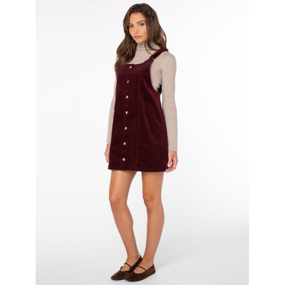 Celebrity Pink Women's and Women's Plus Corduroy Pinafore Mini Dress, Sizes XS-4X