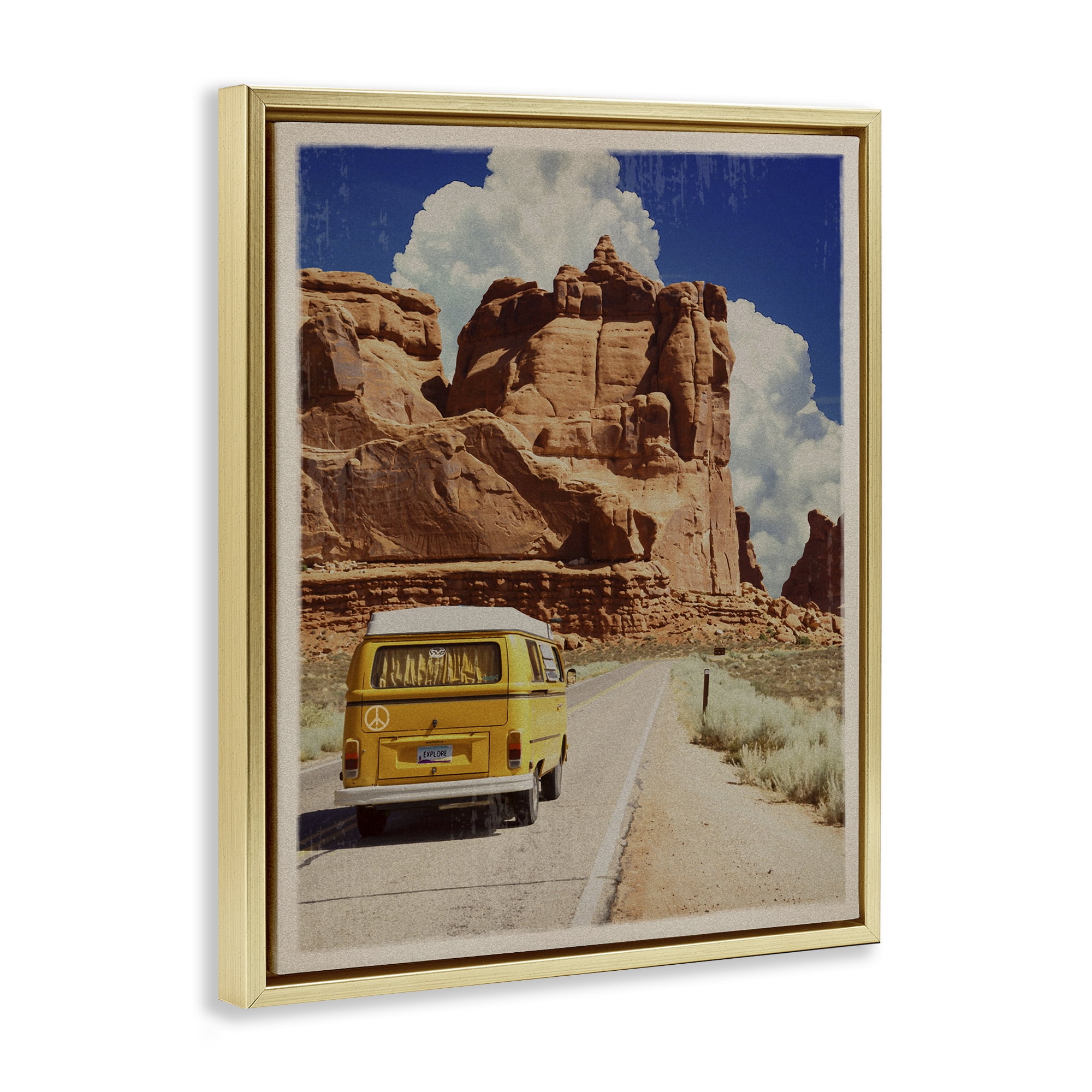 Retro Desert Adventure Gold Framed Floater Canvas Wall Art, design by Old Red Truck